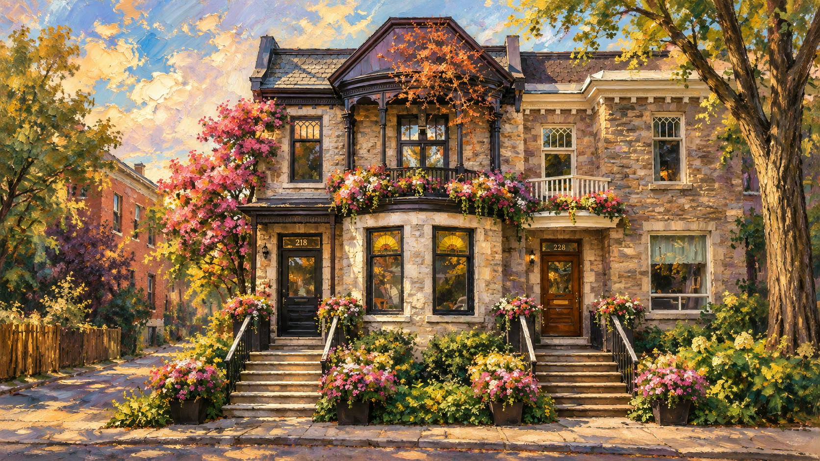 Flower-lined Westmount stone homes, painted in oils