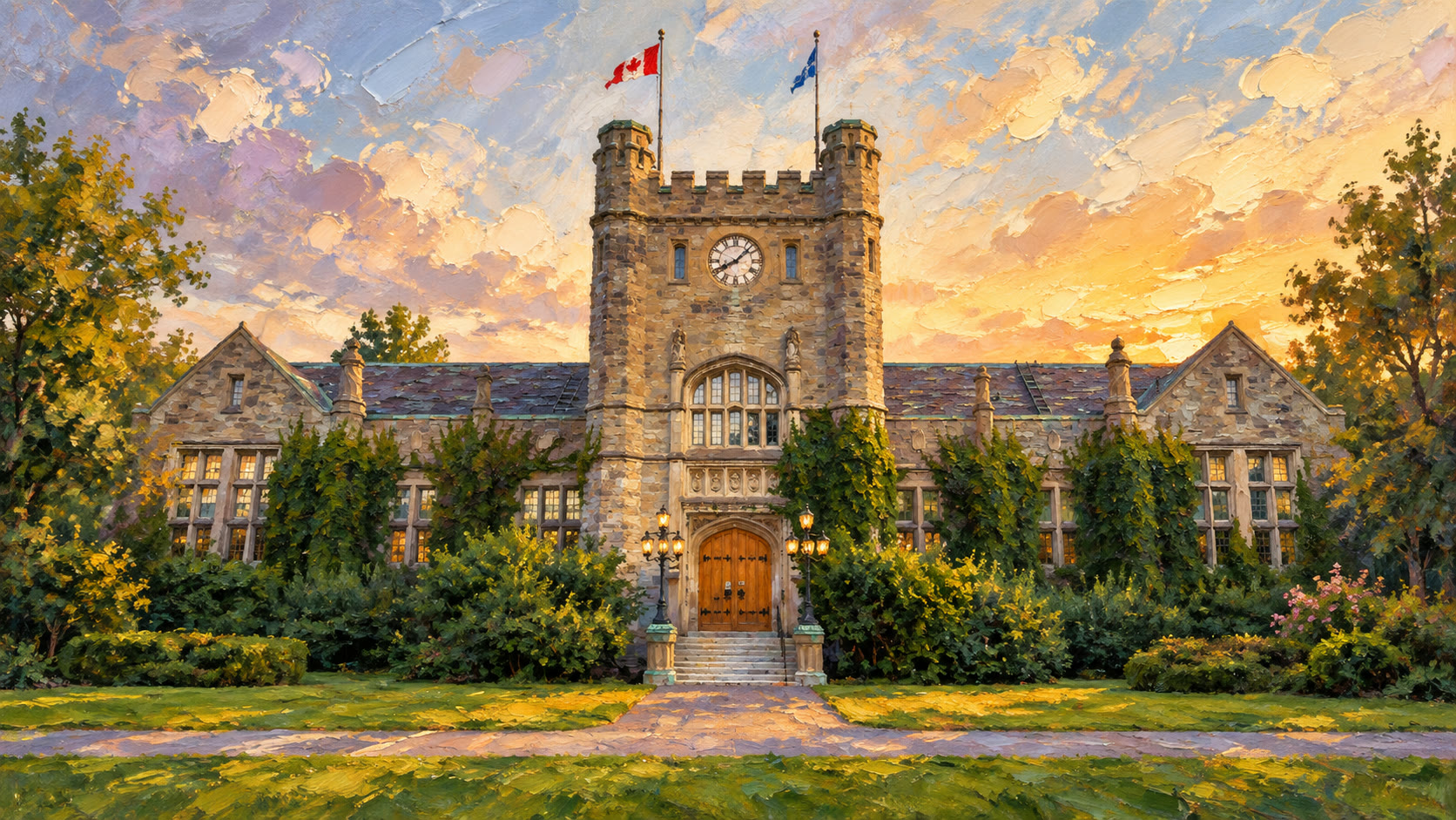Westmount clock-tower landmark, painted in oils